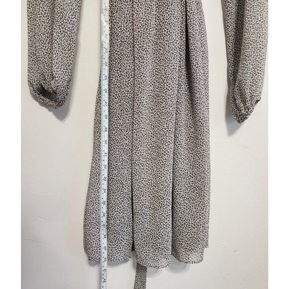 MSK Taupe and Cream Long Sleeve Belted Ditsy Print Midi Dress Size  12 - Picture 4 of 13